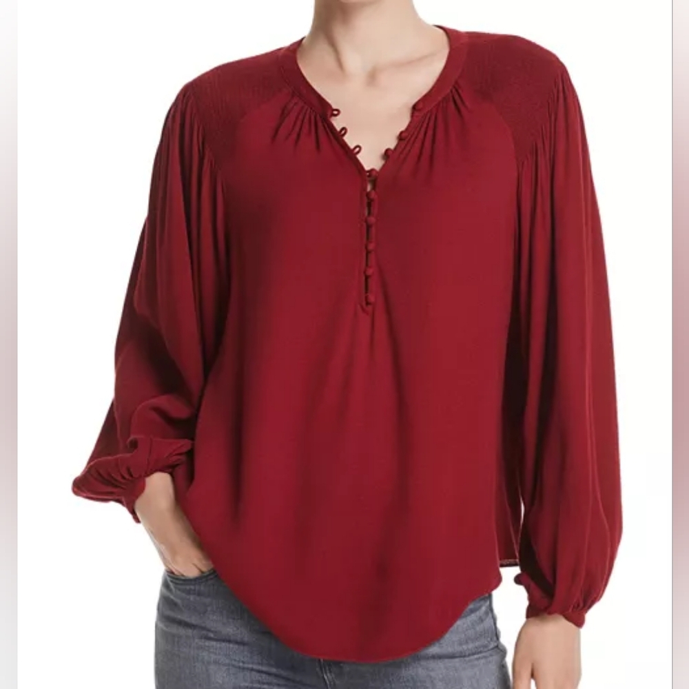 JOIE Adallia Smocked Shoulder Long Sleeve Relaxed Blouse